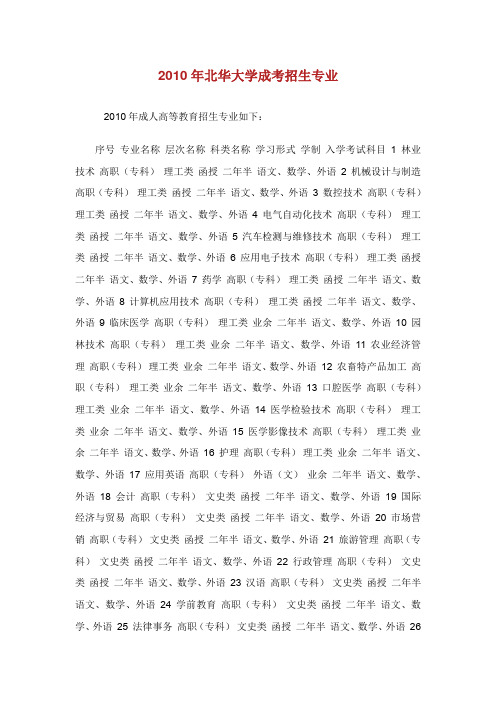 北华大学成考招生专业.doc
