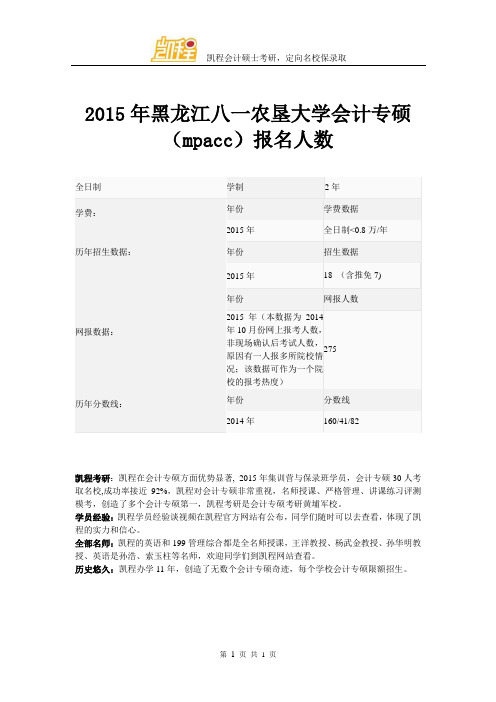 2015年黑龙江八一农垦大学会计专硕(mpacc)报名人数