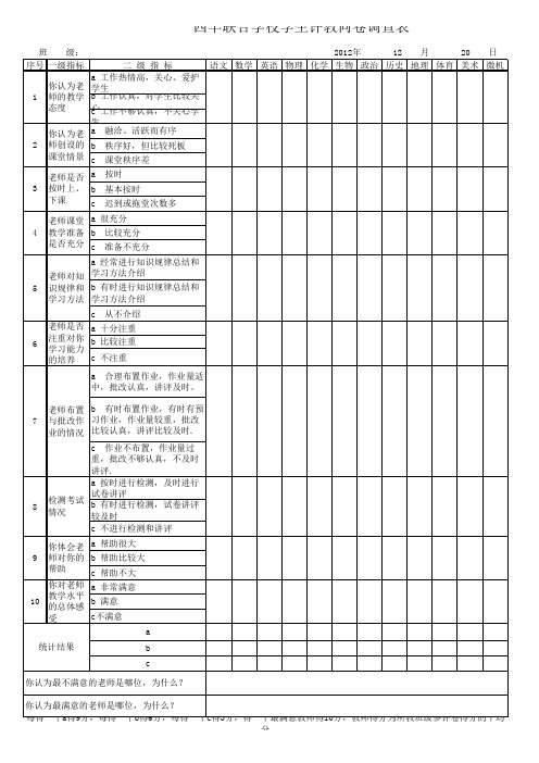 中学评教问卷调查表