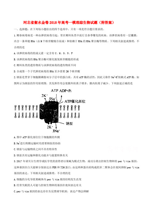 河北省衡水金卷2018年高考一模理综生物试题(附答案)