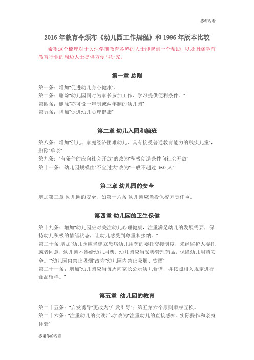 2016年教育令颁布《幼儿园工作规程》
