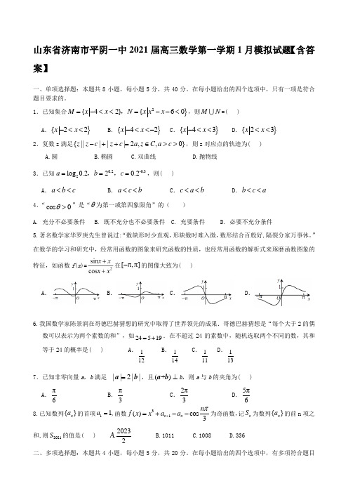 山东省济南市平阴一中2021届高三数学第一学期1月模拟试题【含答案】