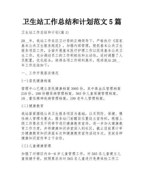 卫生站工作总结和计划范文5篇