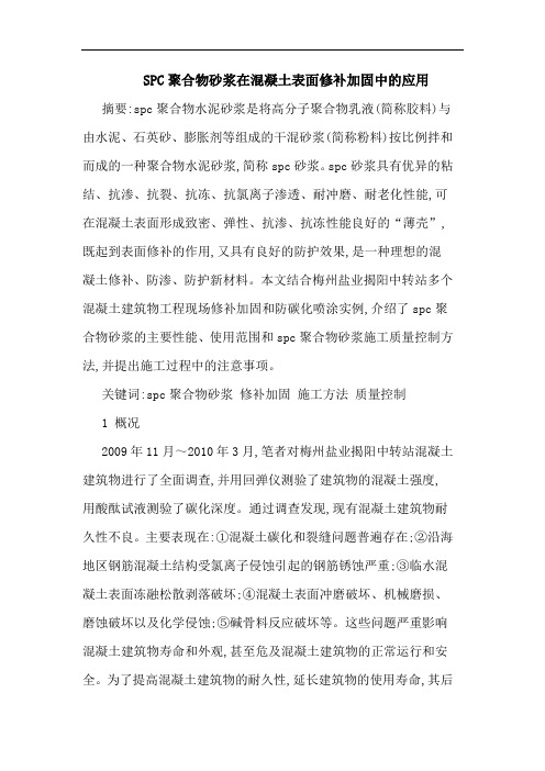 SPC聚合物砂浆在混凝土表面修补加固中应用论文