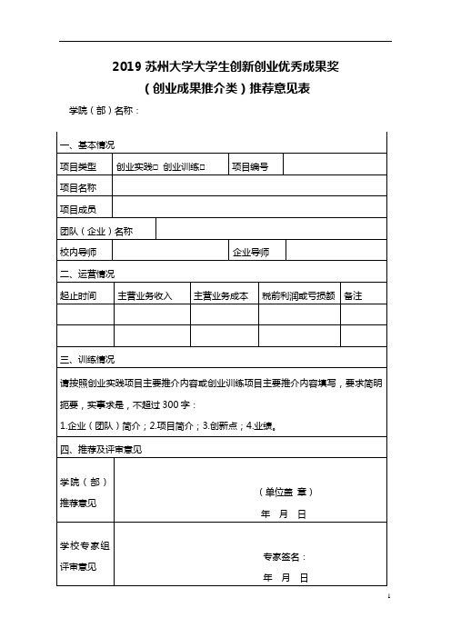 2019苏州大学大学生创新创业优秀成果奖