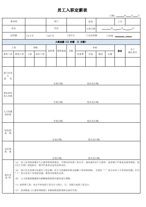入职定薪表