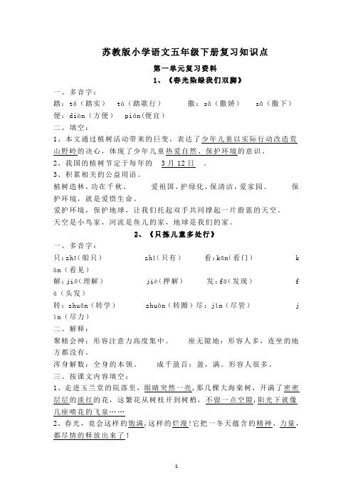 苏教版小学语文五年级下册复习资料全