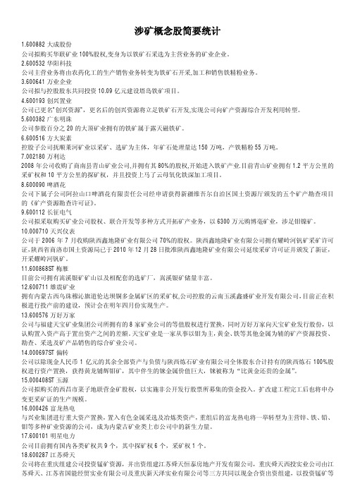 涉矿概念股简要统计