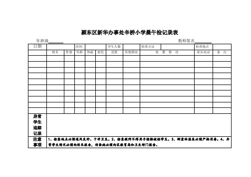 颍东区新华办事处辛桥小学晨午检记录表