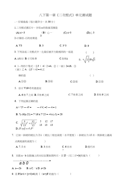八年级(下)第一章：二次根式测试卷.docx