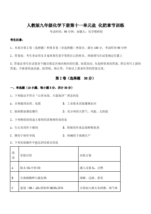 最新人教版九年级化学下册第十一单元盐 化肥章节训练练习题(含详解)