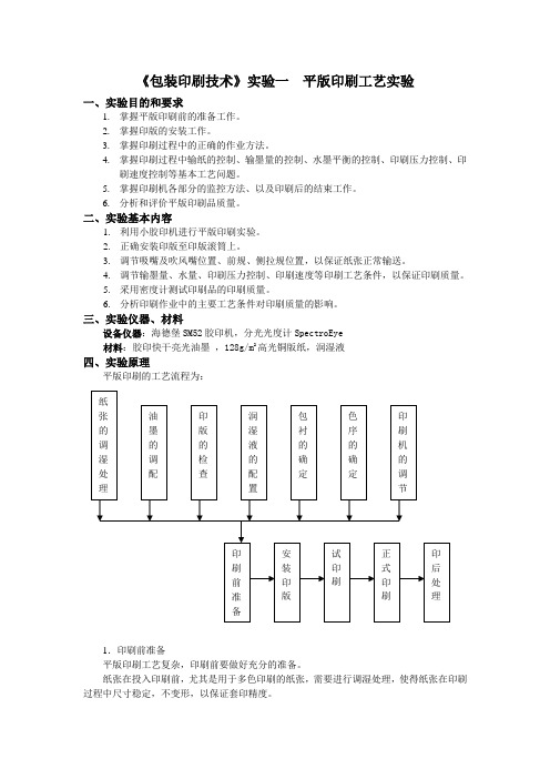 包装印刷技术课程实验一平版印刷工艺实验指导书