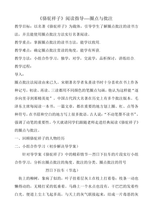 人教版初中七年级语文下《第三单元   骆驼祥子   ：圈点与批注》公开课教案_6