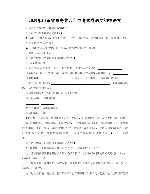 2020年山东省青岛莱西市中考试卷语文初中语文