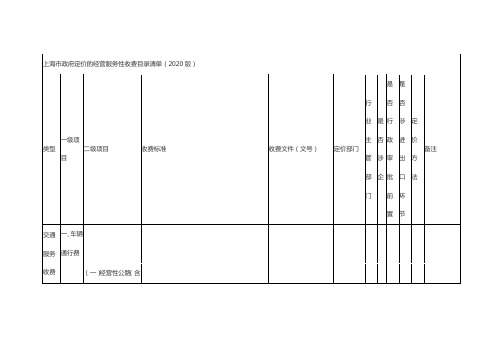 上海市政府定价的经营服务性收费目录清单(2020版)