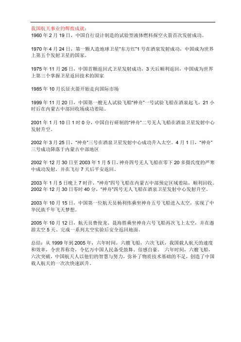 我国航天事业的辉煌成就