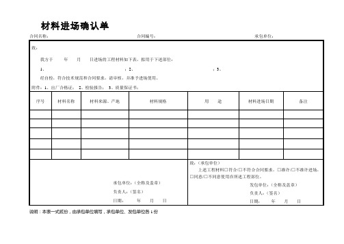 材料进场确认单(模板)