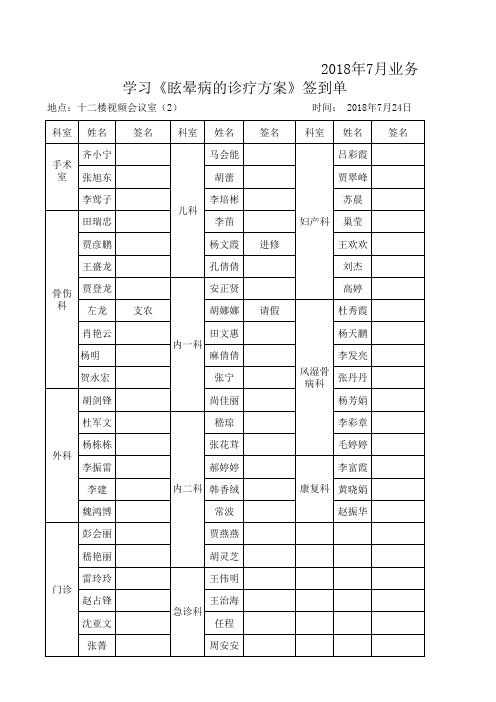 业务学习签到单
