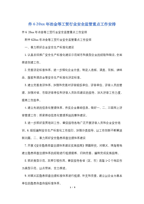 件6 20xx年冶金等工贸行业安全监管重点工作安排