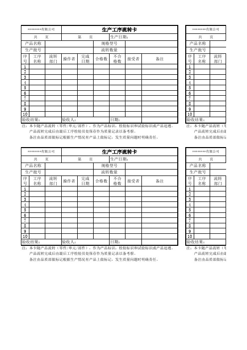 生产工序流转卡模板