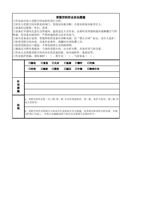 受限空间安全作业证
