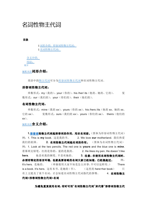 名词性物主代词