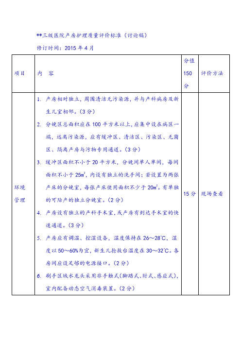 三级医院产房护理质量评价标准