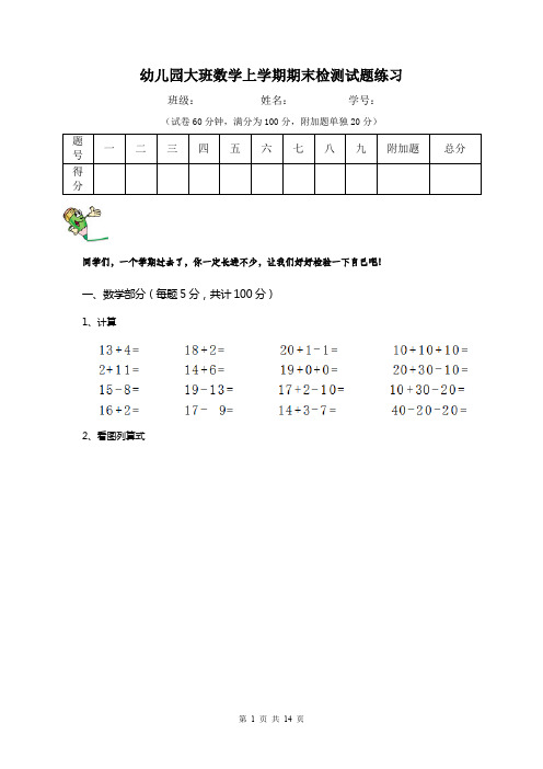 幼儿园大班数学上学期期末检测试题练习