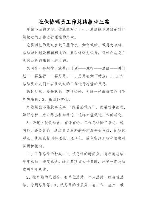 社保协理员工作总结报告三篇