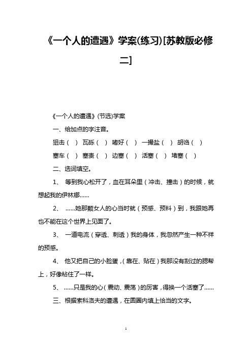 《一个人的遭遇》学案(练习)[苏教版必修二] 
