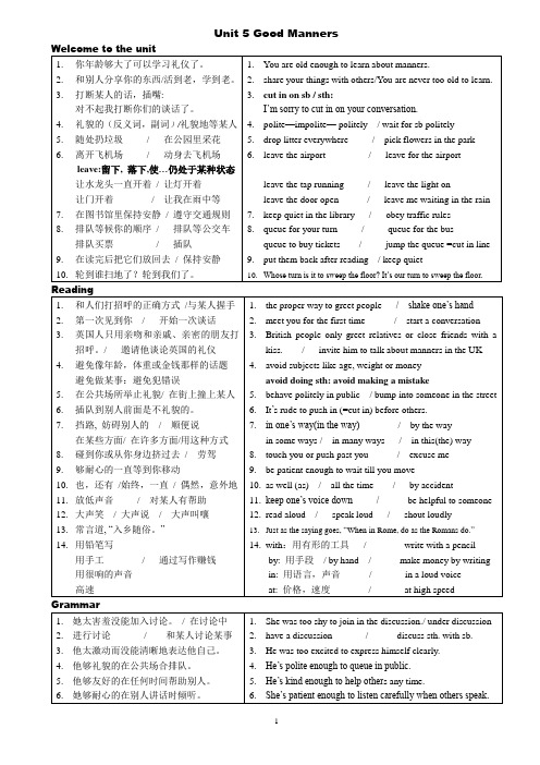 2020-2021学年牛津译林版英语八年级下册unit 5词组