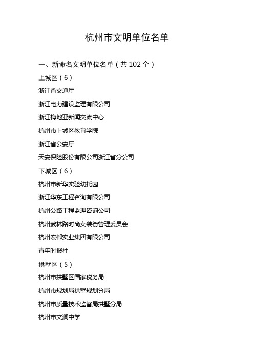 杭州市文明单位名单 - 杭州文明在线