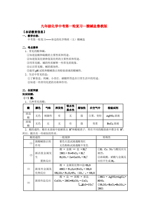九年级化学中考第一轮复习—酸碱盐鲁教版知识精讲