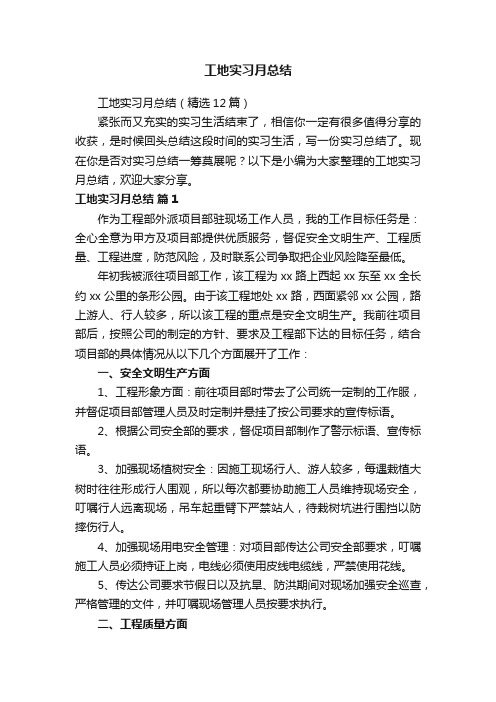 工地实习月总结（精选12篇）