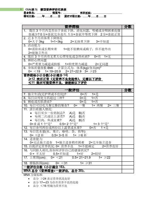 微型营养评估(MNA)