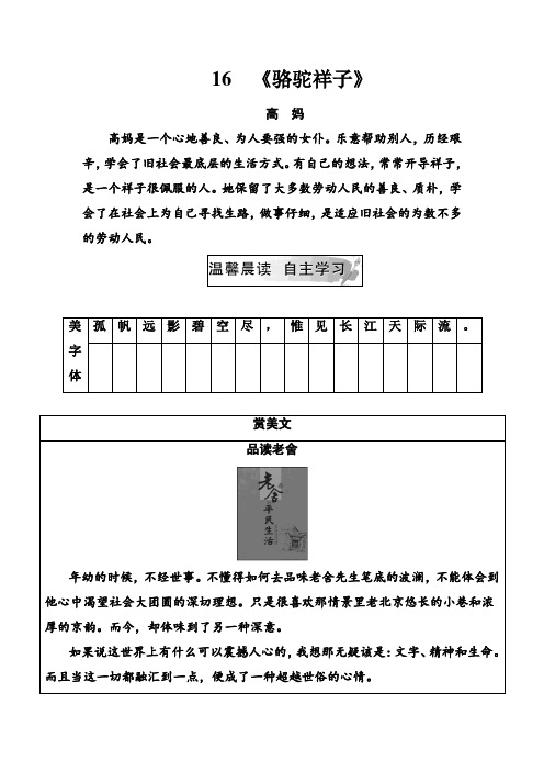2018-2019学年高中语文人教版选修中国小说欣赏习题：第八单元16《骆驼祥子》 Word版含解析