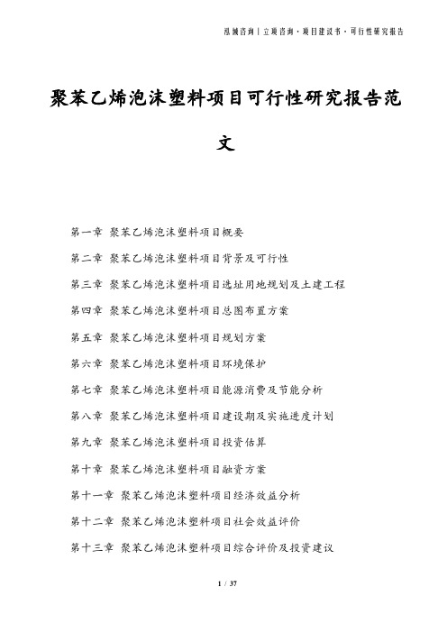 聚苯乙烯泡沫塑料项目可行性研究报告范文