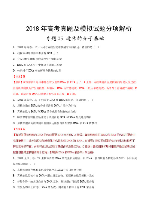 专题05遗传的分子基础-2018年高考题和高考模拟题生物分项版汇编(含解析)