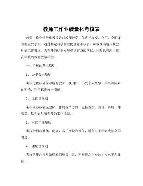 教师工作业绩量化考核表