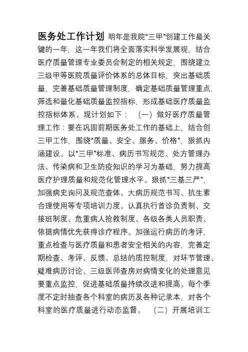 医务处工作计划及5年规划