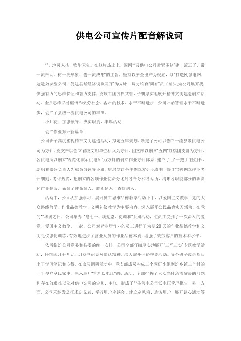 供电公司宣传片配音解说词
