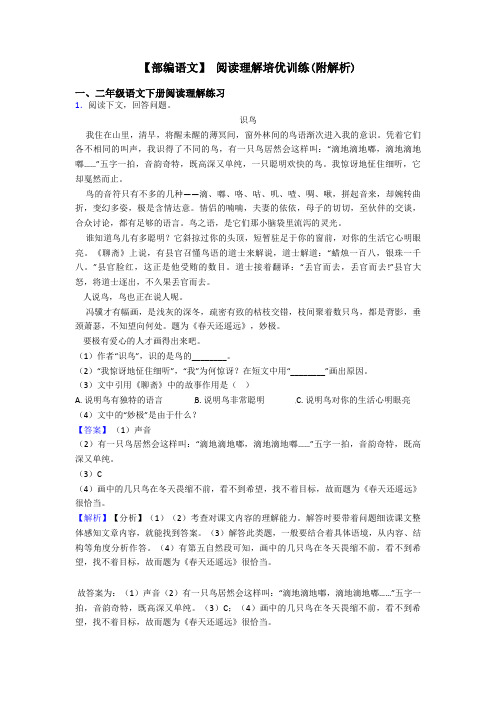 二年级【部编语文】 阅读理解培优训练(附解析)