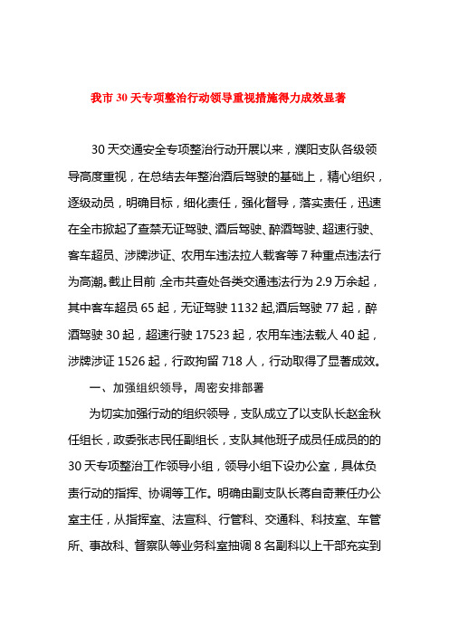 我市30天专项整治行动领导重视措施得力成效显著
