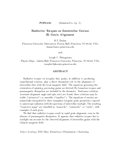 POPe-689. (Submitted to Ap. J.) Radiative Torques on Interstellar Grains II. Grain Alignmen