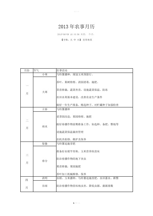 农事月历
