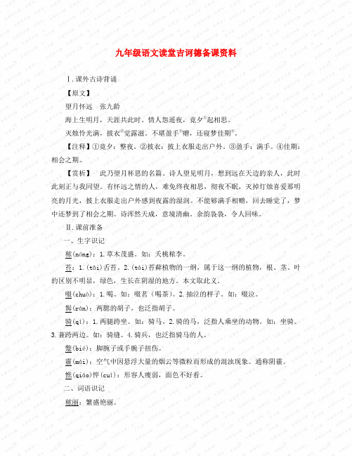 九年级语文读堂吉诃德备课资料