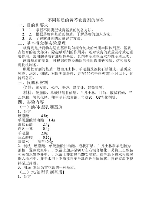 不同基质的黄芩软膏剂的制备