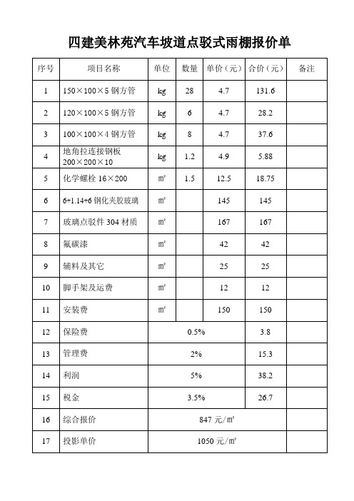 四建美林苑汽车坡道点驳式雨棚报价单