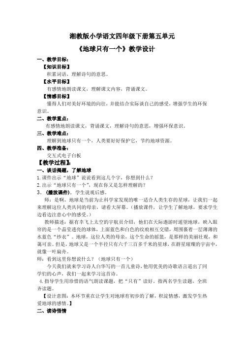 《地球只有一个》教学设计