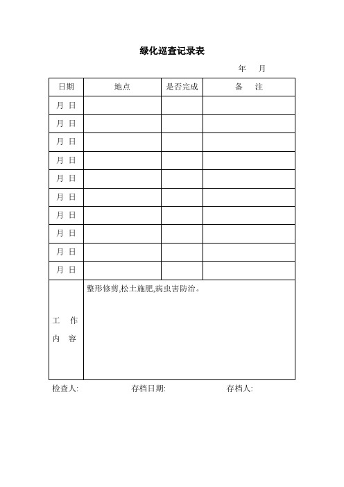 绿化班组日工作及巡查记录表